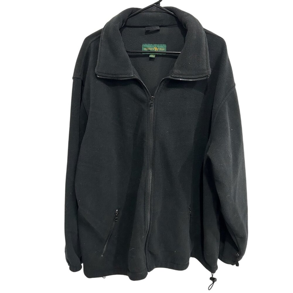 Hunters Run Black Fleece Full Zip Jacket Collar Pockets Sz 1X